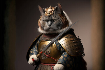 samurai cat in armor, created by a neural network, Generative AI technology