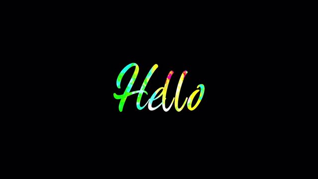 Hello. Colorful isolated greeting 3D text animation. Typography overlay. Alpha channel. 23,98fps