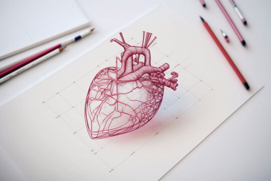 Drawing red heart in paper for valentines day created with generative AI Technology.