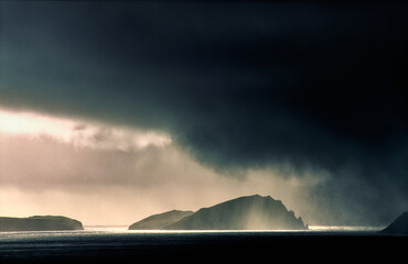 Storm over Blasket Islands from Slea Head, Dingle Peninsula, Co. Kerry, Ireland. L-R Inishvickillane, Inishabro, Great Blasket