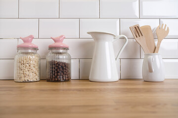 modern pantry with white utensil in kitchen
