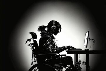 Silhouette of disabled person learning new technology, concept of Accessibility and Inclusion, created with Generative AI technology