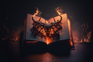 the satanic book, created by a neural network, Generative AI technology