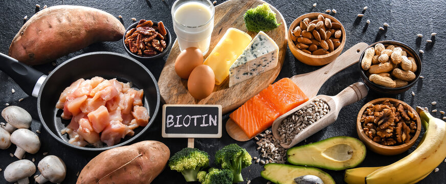 Food products rich in biotin recommended as a dietary supplement for healthy skin and hair