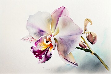 Watercolor painting of blooming orchid flowers, Generative AI