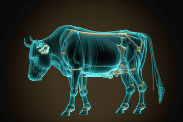 Fototapeta na wymiar Bull x-ray style. X-ray of Raw whole cow. Creative Art abstract. Created with Generative AI technologycreated with Generative AI technology