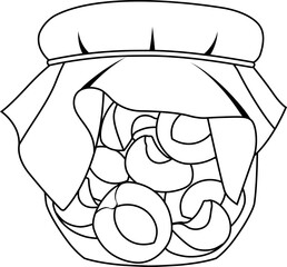 vector illustration of apricot, apricot jam, jam jar, winter preparations, summer fruits, healthy and organic food, doodle and sketch style