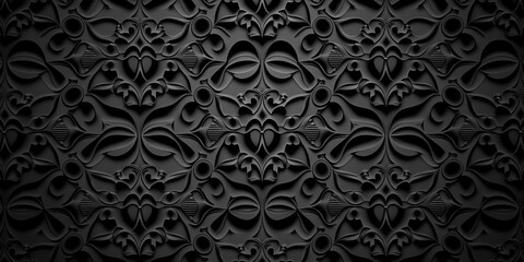 Luxury black background. Elegant pattern for wallpaper, web, digital print design. Post-processed generative AI art