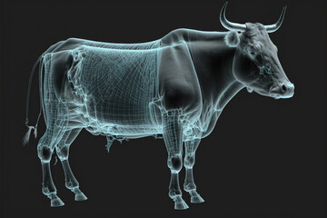 Bull x-ray style. X-ray of Raw whole cow. Creative Art abstract. Created with Generative AI technologycreated with Generative AI technology