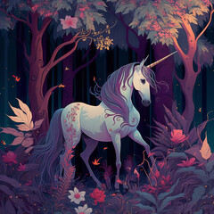 unicorn in the middle of magic forest Generative AI