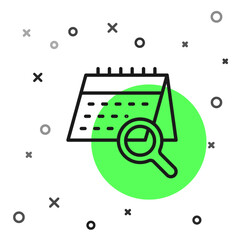 Fototapeta premium Black line Calendar search icon isolated on white background. Vector