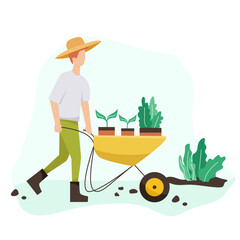 Gardening people spring. flat vector concept illustration women, doing hobby garden work.Spring gardening concept