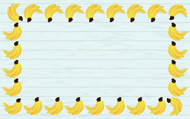 白い木目にバナナを配置した背景・フレーム