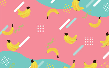 バナナといろいろな図形を配置したメンフィス風柄