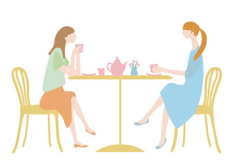 カフェでお茶を飲む女性