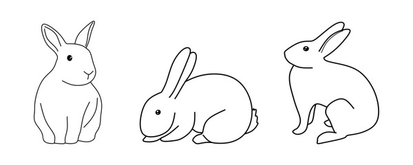 Hand drawn rabbits vector set. Rabbit sketch collection. Hare linear illustration. Bunny in doodle style. Vector illustration