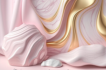 Beautiful pink marble and golden background. Generative AI illustrations.