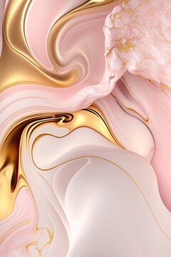 Beautiful pink marble and golden background. Generative AI illustrations.