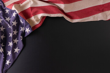 Fototapeta premium Happy presidents day concept with flag of the United States on dark background for top view concept