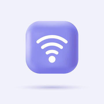 3d wifi icon. Wireless network concept. Cyberspace sign on realistic violet button. Modern infographic logo and pictogram. Vector cartoon illustration.
