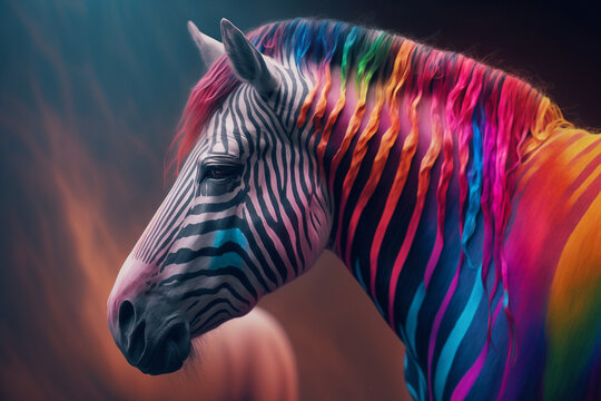 Illustration of a multicolored zebra - AI generative