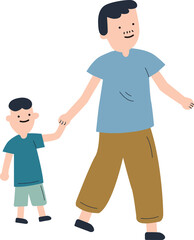 father is holding son’s hand