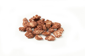 Candied almonds, Sugared Almonds, caramelized almonds,  Isolated on White Background