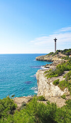 Fototapeta na wymiar Puerto, playa y faro de Torredembarra, Tarragona, Catalunya, España, Europa 