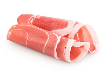 Italian prosciutto crudo or spanish jamon. Raw ham isolated on white background with full depth of...