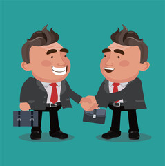 Businessman partners shaking hands after signing contract agreement