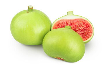 Ripe green fig fruit isolated on white background with full depth of field