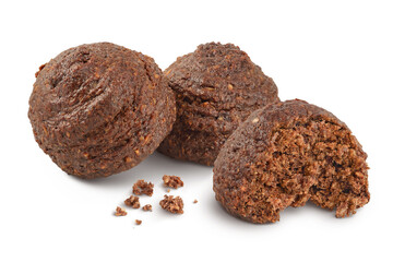 chocolate cookie with kerob, banana, cashew, sunflower seeds and coconut paste isolated on white background. Healthy food, gluten-free, flour-free