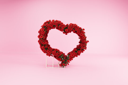 Rose Valentine's Day, Abstract 3D with Pink Background Render, Rose flowers