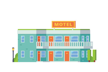 Vector motel or small hotel building flat design illustration