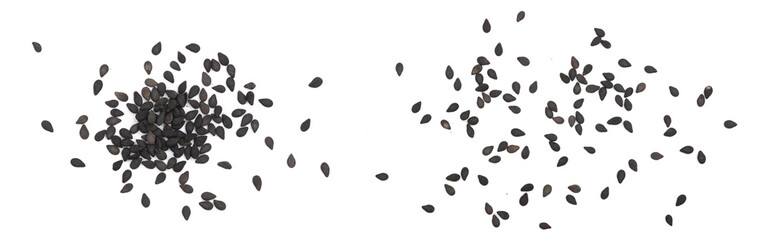 Black sesame seeds isolated on white background top view