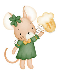 St. Patricks day cute mouse cartoon character