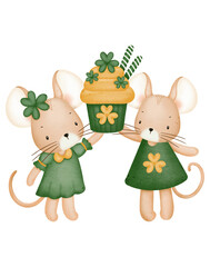 St. Patricks day cute mouse cartoon character
