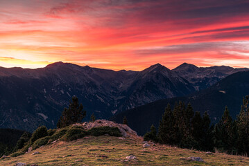 Beautiful sunset in the Catalan Pyrenees Mountains