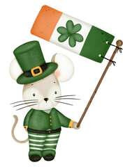 St. Patricks day cute mouse cartoon character