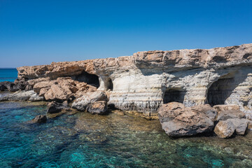 Fototapeta na wymiar Aerial view of famous Sea Caves in Cape Greco National Forest Park in Cyprus