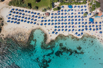 High angle view of Nissi beach in Ajia Napa resort in Cyprus island country