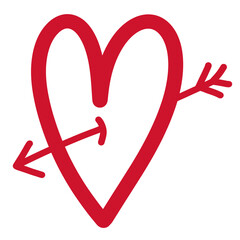Red Heart with arrow doodle isolated