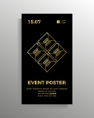 Cover for banner, flyer, poster, brochure, booklet, book. Vector geometric design template. Color black with gold. The format is elongated vertical.