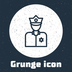 Grunge line Police officer icon isolated on grey background. Monochrome vintage drawing. Vector