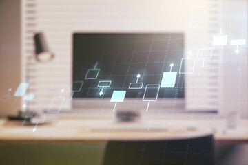 Multi exposure of abstract creative financial chart on computer background, research and analytics concept