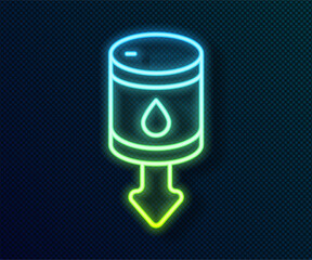 Glowing neon line Drop in crude oil price icon isolated on black background. Oil industry crisis concept. Vector