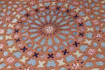 Detail of a mosaic ceiling inside of Hospital Sant Pau Complex, Barcelona, Spain