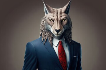 Portrait of a Lynx in a business suit ready for action.