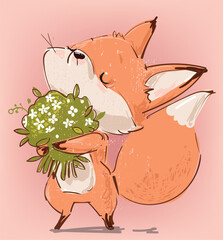 cute cartoon fox character with flowers - 568396343