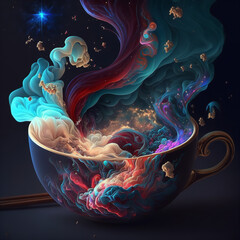 galaxies spirals space nebulae stars in  a tea cup Generative AI